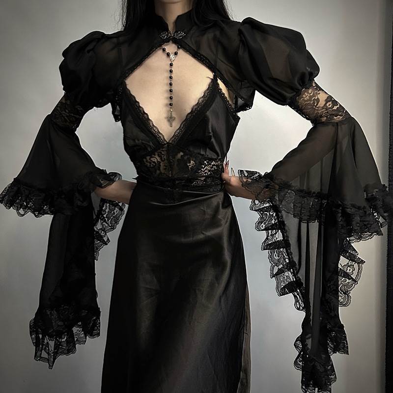 e亚文化新中式雪纺罩衫暗黑女