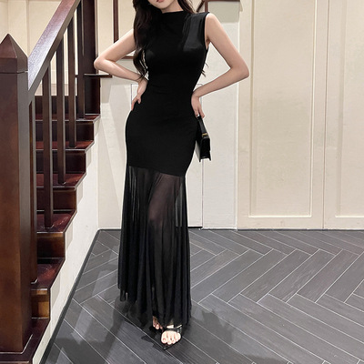 网纱连衣裙御姐拼接长裙连衣裙