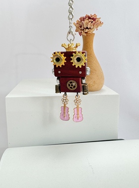 蒸汽朋克机器人情侣项链钥匙扣DIY手工木制品吉他手