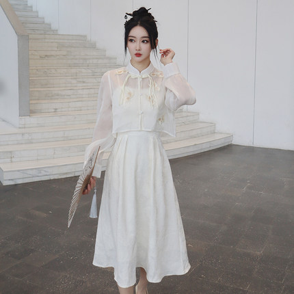 ICYNUDE官方店蝶舞刺绣新中式套装裙上衣吊带连衣裙两件套春新款