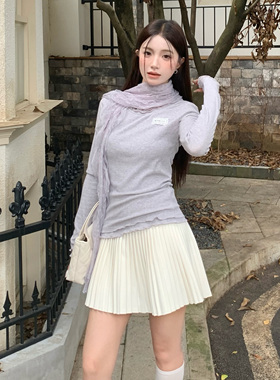 ICYNUDE官方店烟灰紫围巾修身上衣设计感显瘦休闲长袖衫早秋新款