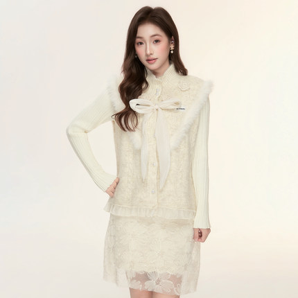 ICYNUDE官方店花朵毛条装饰针织背心气质时尚拼接马甲外搭上衣女