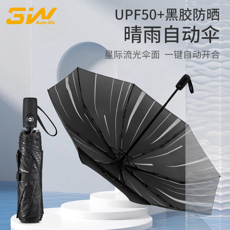 3W车载黑胶遮阳晴雨伞自动