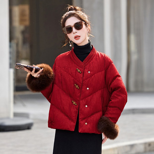 城市衣柜紫澜门2026新款女装新中式国风羽绒服女狐狸毛冬装