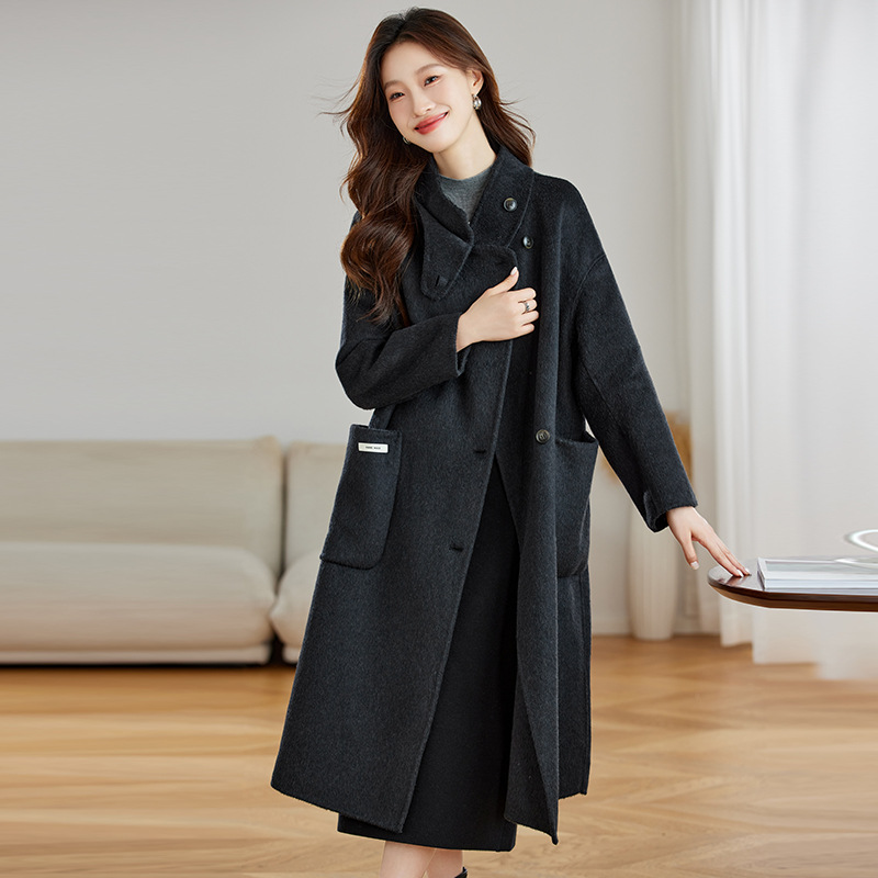 品牌苏昔然彩女装2025新款大码立领宽松高级感女式毛呢外套