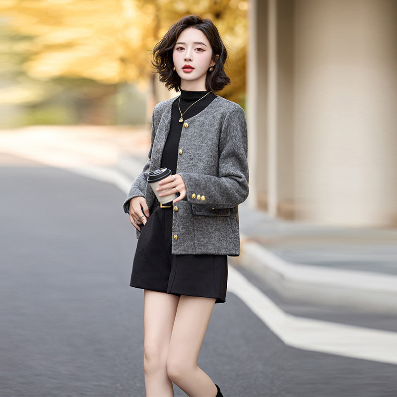 品牌苏昔然彩女装2025新款大码女装时尚小香风双面羊毛大衣外套