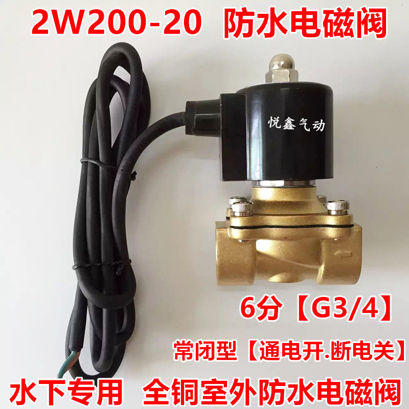 6分防水电磁阀水阀 2W200-20喷水泉下专用 2A-20防水室外专用