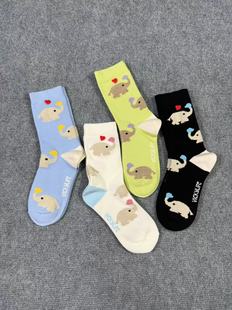 百搭洋氣款 可愛襪子 潮牌女襪刺繡卡通圖案中筒襪時尚 2025春秋新款