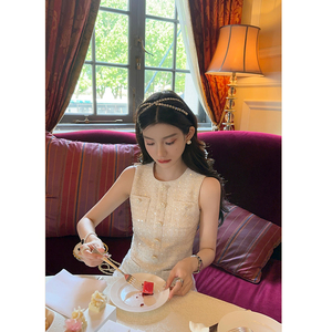 YEXIAOTING叶小婷 韩剧女主 名媛气质千金感白色小香风套装夏季