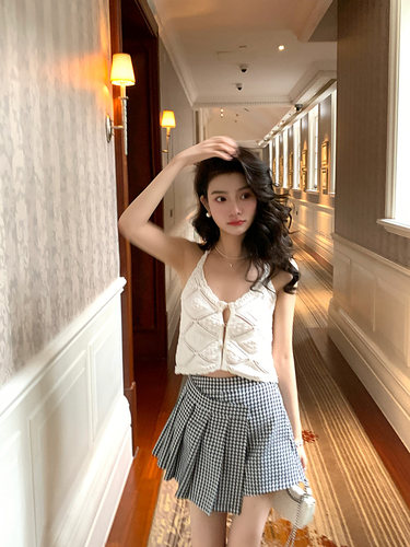 YEXIAOTING叶小婷 浮士德 菱格针织镂空吊带辣妹小众设计感背心