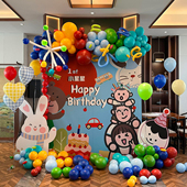 多巴胺主题背景KT板宝宝宴周岁满月生日派对装 饰布置用品背景墙