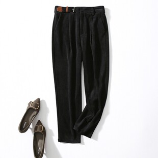 复古卷边灯芯绒皮革扣高腰老爹裤 新款 23045秋装 女裤 CC真划算