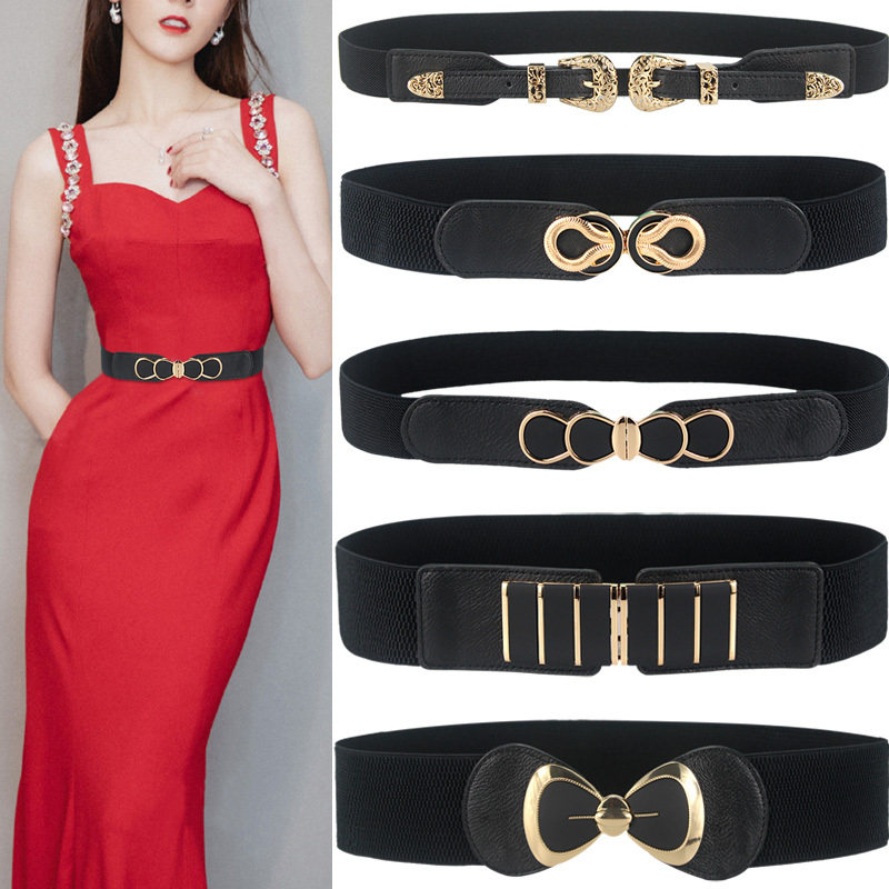 松紧束腰带女装饰羽绒服弹力皮带配连衣裙大衣带西装黑色收腰封绳