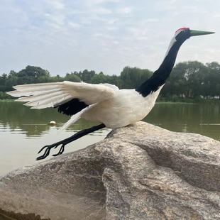 仿真动物丹顶鹤摆件展翅飞翔仙鹤摆件白鹤丹顶鹤白鹭模型手工艺品