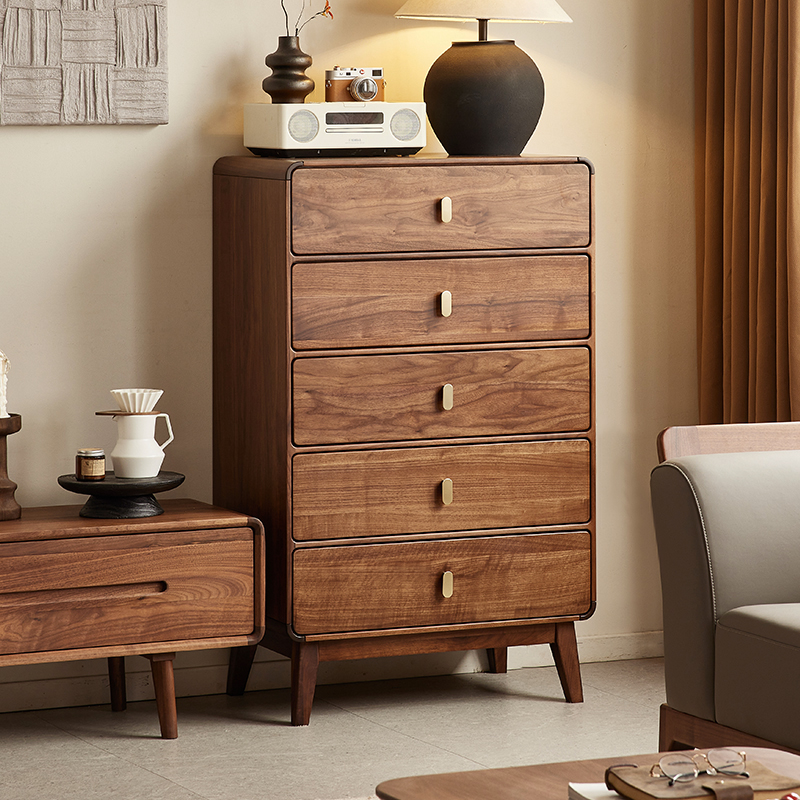 yamoo北美黑胡桃木北欧五斗柜