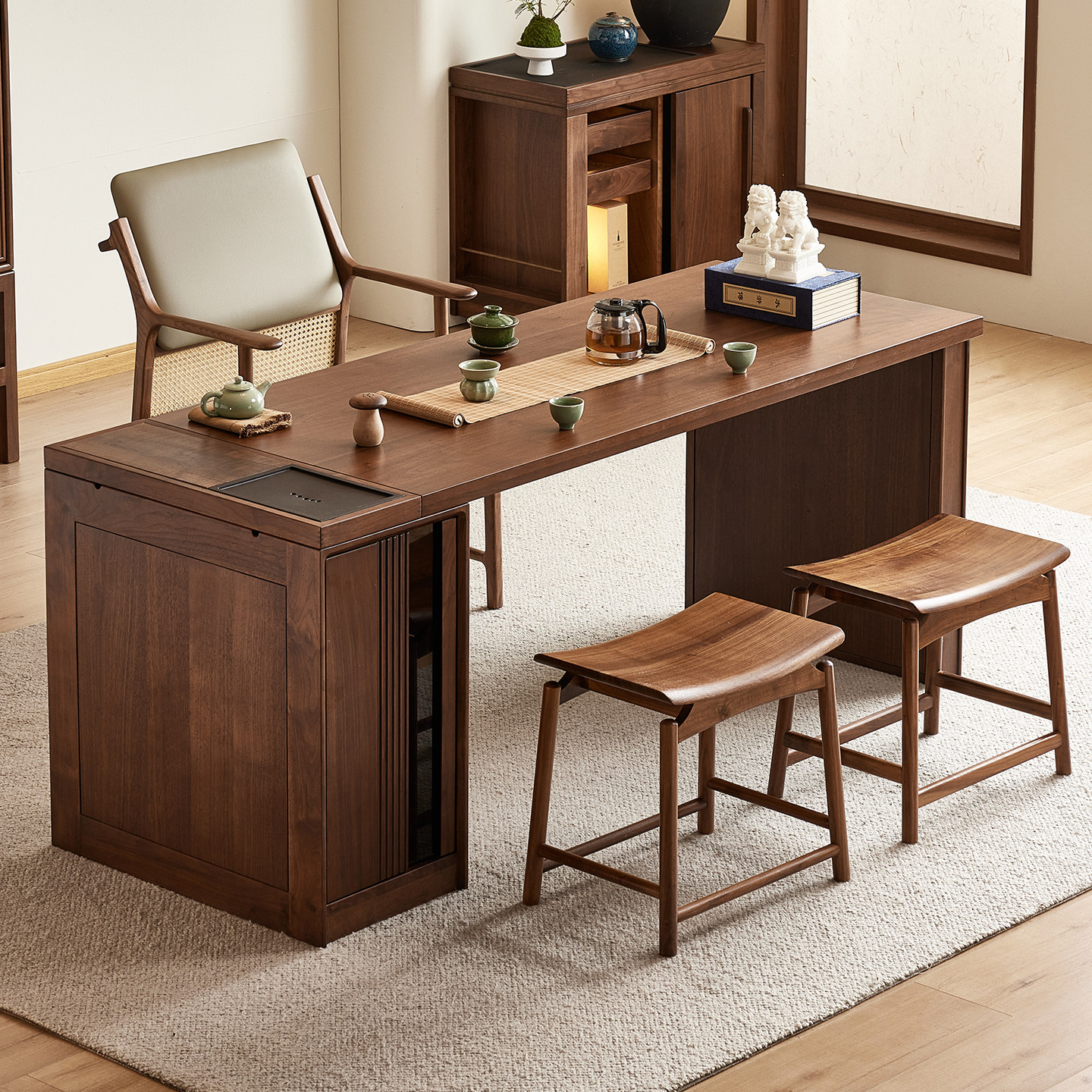 yamoo北美黑胡桃木茶桌新中式实木功夫茶台家用茶室禅意泡茶桌,住宅家具,家用茶台/茶桌,淘宝优惠券,粉丝福利购,淘宝优惠卷