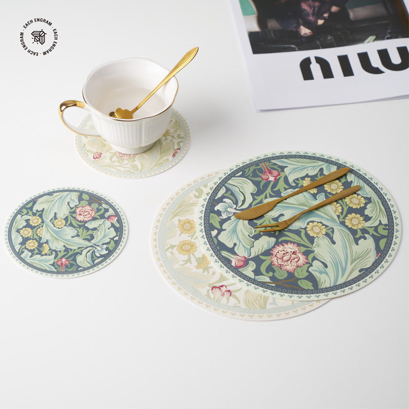 欧式花朵皮革PU防水防油餐垫杯垫