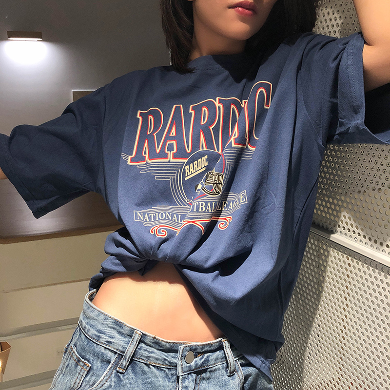 12-01新券YITE美式复古短袖女ins潮洋气潮牌字母印花宽松个性心机t恤女小众