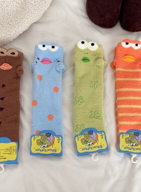 比奇堡加厚保暖澳绒中筒袜子卡通立体小丑鱼居家睡眠袜秋冬睡眠袜