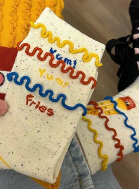 薯条袜子女春秋搞怪可爱卡通中筒袜联名ins潮网红韩版长筒袜纯棉