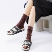 复古咖色袜子女中筒袜砂洗做旧废土风双针中筒袜子男女堆堆袜ins