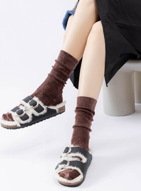 复古咖色袜子女中筒袜砂洗做旧废土风双针中筒袜子男女堆堆袜ins