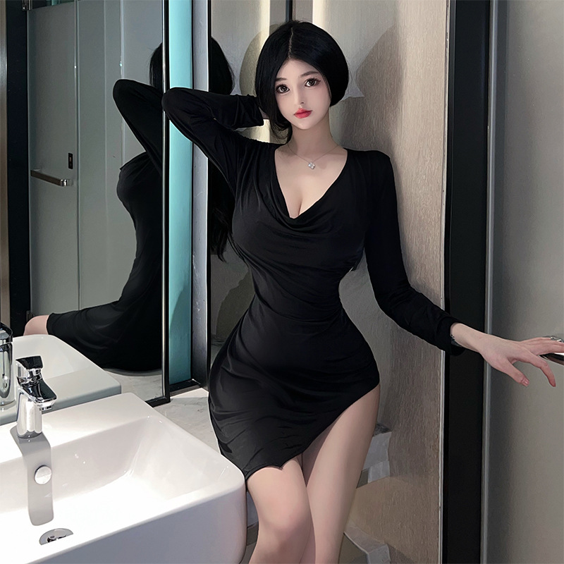 开叉性感内衣性感夜店风制服火辣免脱冰丝大号连身裙保密发货
