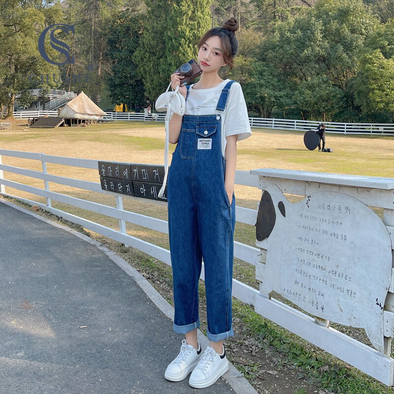 复古牛仔背带裤女2026夏新款韩版宽松设计感小个子九分束脚连体裤