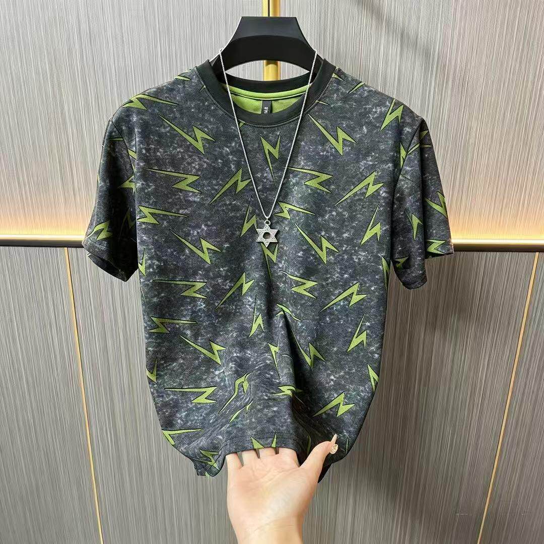 夏季新款休闲男短袖薄款T恤男士时尚百搭圆领帅气上衣男个性韩版