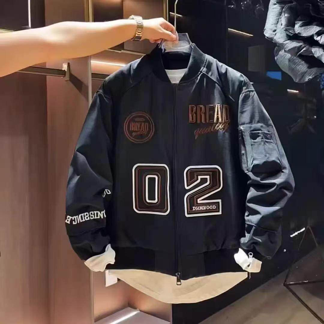 春季单款潮牌刺绣圆领外套