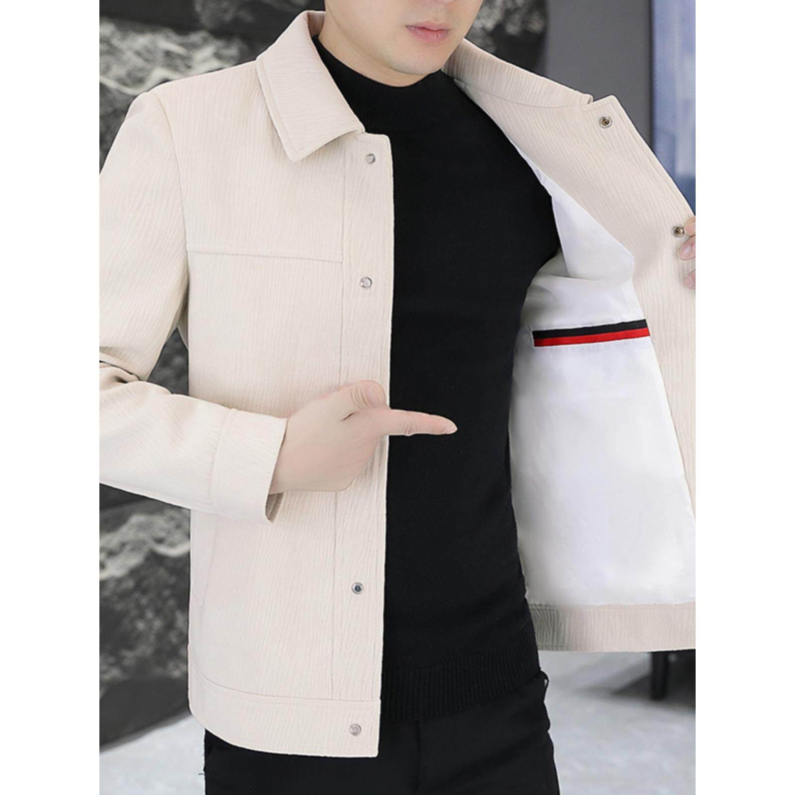 春秋季新款夹克男翻领韩版休闲薄款高端短款风衣青年毛呢大衣外套