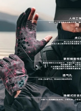 泰紫色RLLR拉雪丽手套硅胶防滑耐磨透气钓鱼手套路亚手套黑坑手套