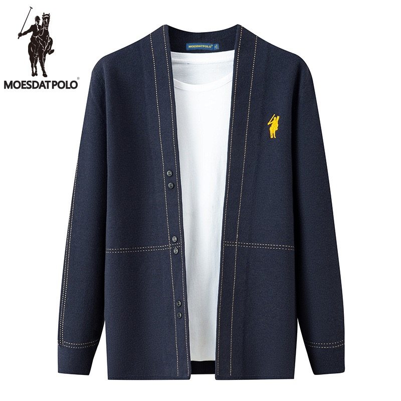 保罗春秋季新款高端男士宽松长袖休闲时尚针织开衫毛衣提花外套