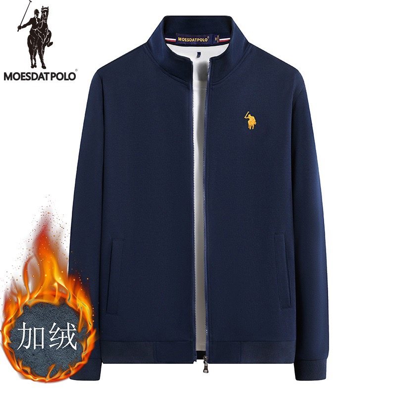 大牌保罗新款秋冬中青年男士加绒立领开衫宽松时尚休闲绣花外套