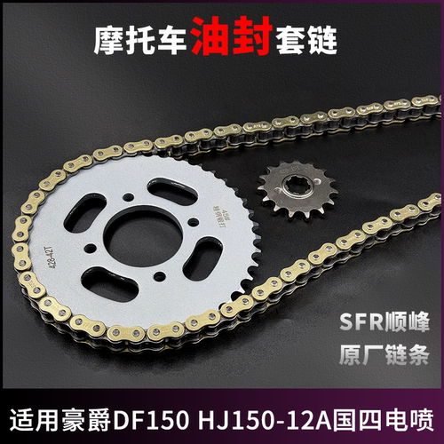 适用豪爵DF150 HJ150-12A国四电喷牙盘链条摩托加厚耐磨油封套链