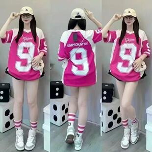 上衣可爱简约潮流休闲T恤男女速 夏季 2025多巴胺宽松美式 印花短袖