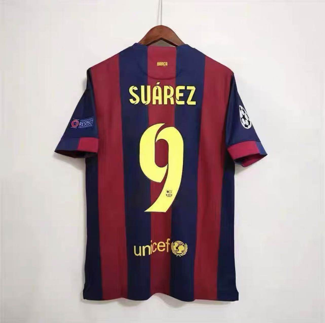 巴萨1415复古球衣10号梅西11号内马尔9号苏亚雷斯主场足球服订制