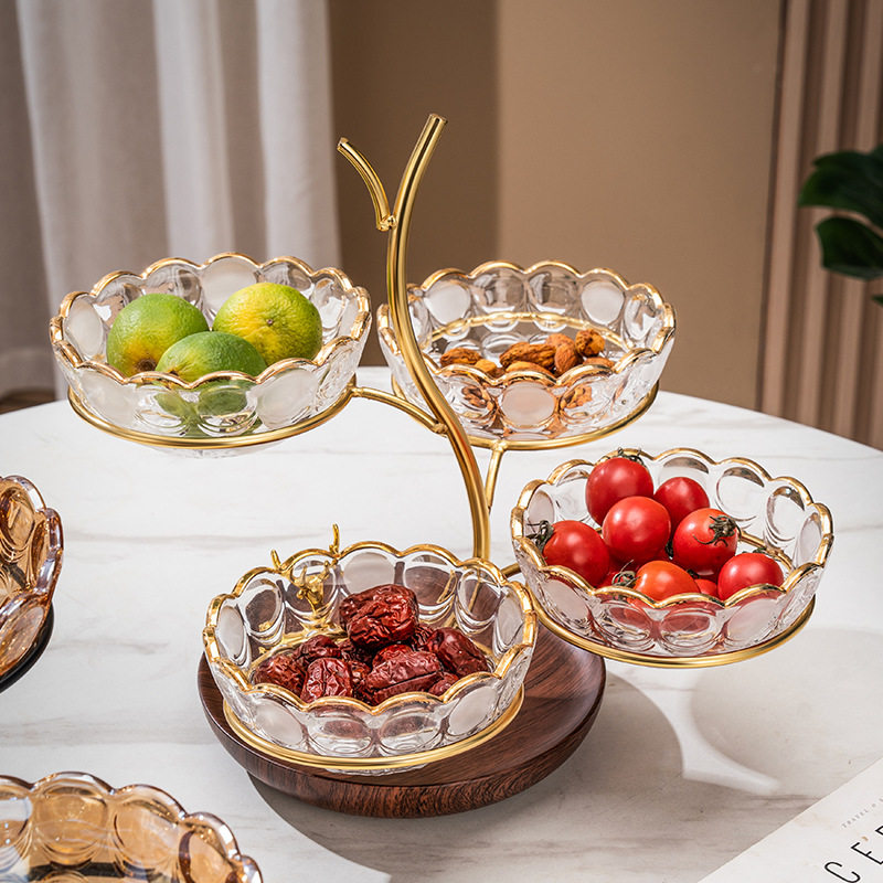 轻奢水果盘家用果碗零食点心分格干果盘玻璃碗套装高颜值结婚