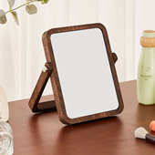 实木梳妆镜子台式 简约化妆镜便携桌面镜办公可折叠学生宿舍 中式