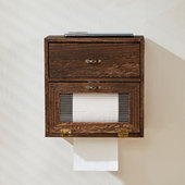 实木中式 纸巾盒免打孔抽纸盒卫生纸卷纸置物架 卫生间厕纸盒壁挂式