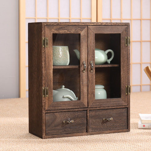 实木收纳盒防尘化妆品展示架摆件