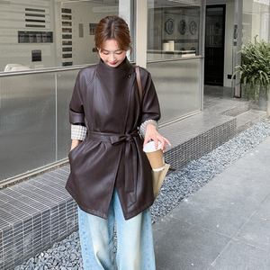 春秋新款 时尚气质韩系设计感PU风衣外套女 A562P175K248图片
