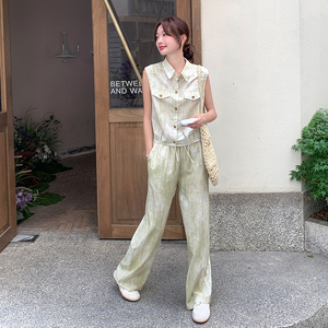 夏季新款 绿色扎染时尚套装女2025年休闲两件套A559P155K218图片