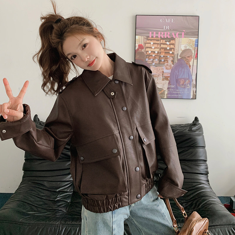 春季蛋白皮皮衣外套女夹克机车服A501P160K228,女装短外套,2C268