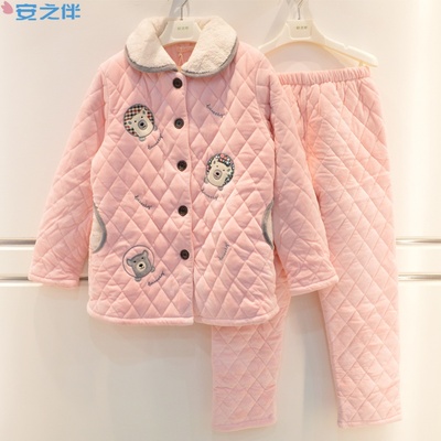 安之伴冬季女士加厚保暖套装睡衣