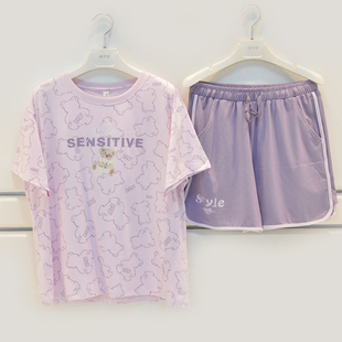 休闲家居服 短裤 品牌情侣睡衣2025夏季 男女士莫代尔棉卡通可爱短袖