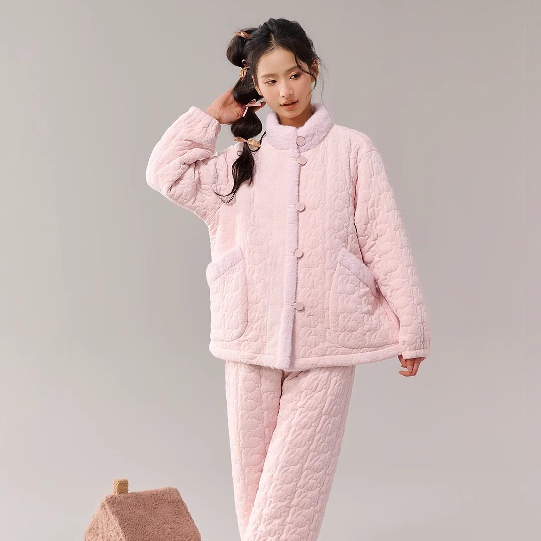 三层薄夹棉加厚保暖家居服套