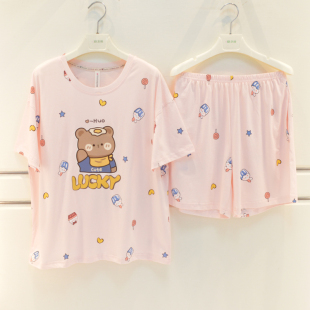 短裤 女士纯棉针织卡通可爱甜美短袖 棉质家居服套 夏季 芬腾睡衣新品