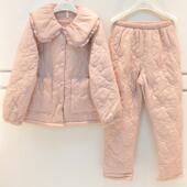 妮可雅睡衣冬季 女士云绫锦三层加厚夹棉蝴蝶结绗绣甜美气质家居服