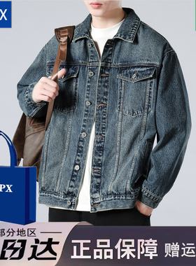 AMPX牛仔外套男春秋季新款潮牌复古工装上衣宽松休闲男士夹克秋冬